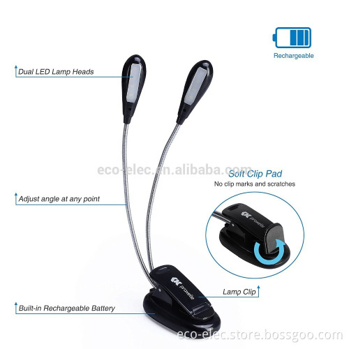 Super Bright Dual Flexible Goosenecks 8 LED Book Reading Clip-on Arm Table Lamp Study Desk Light LED clip desk lamp
